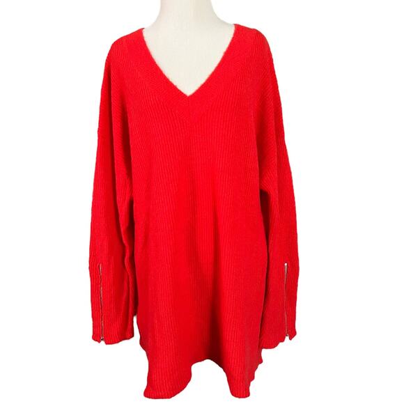 Ellos Oversized Neon Red Orange Sweater - Picture 3 of 9